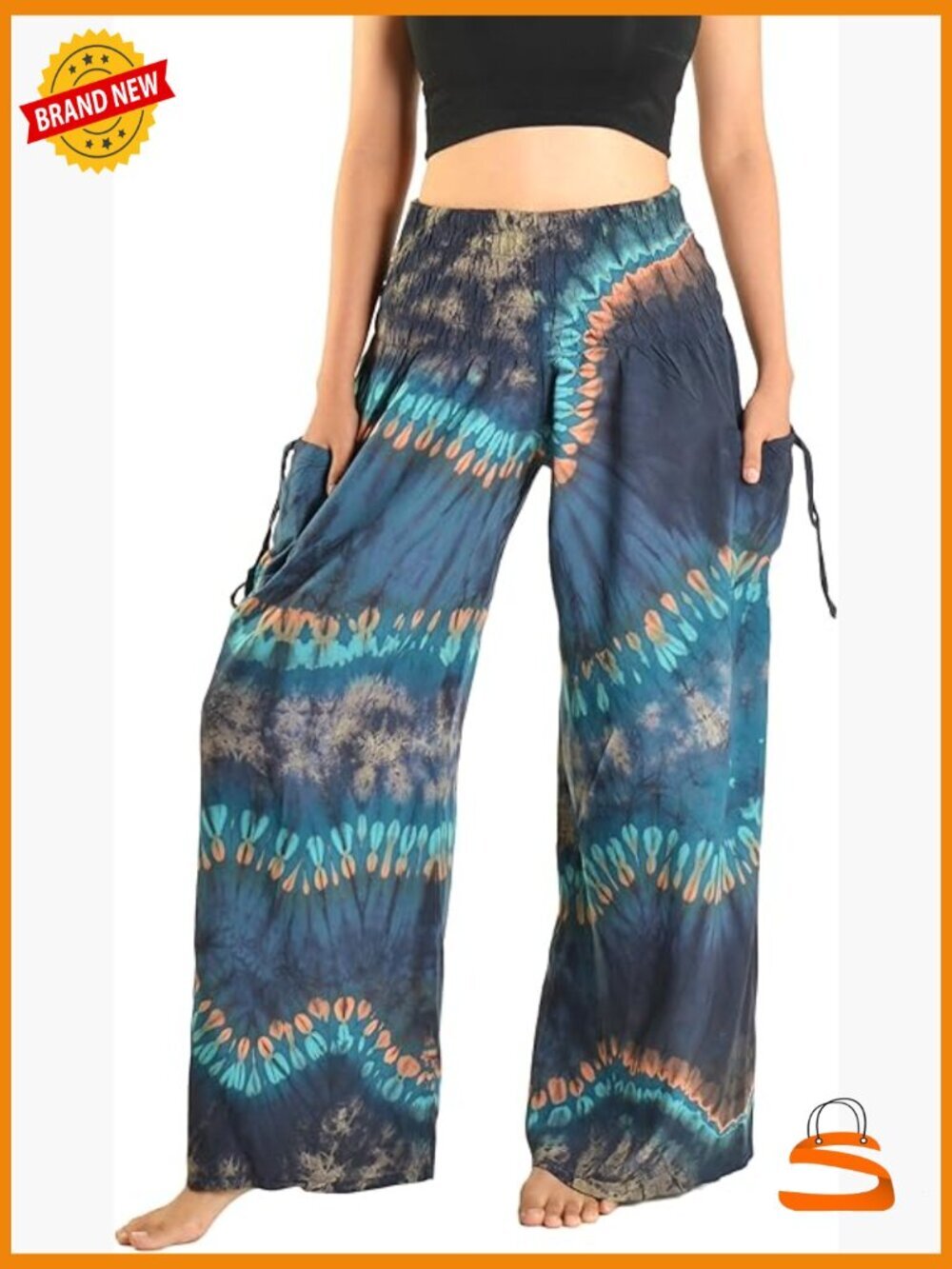 Palazzo Yoga Pants Wide Leg Tie Dye Foldover Waist Cargo Pockets